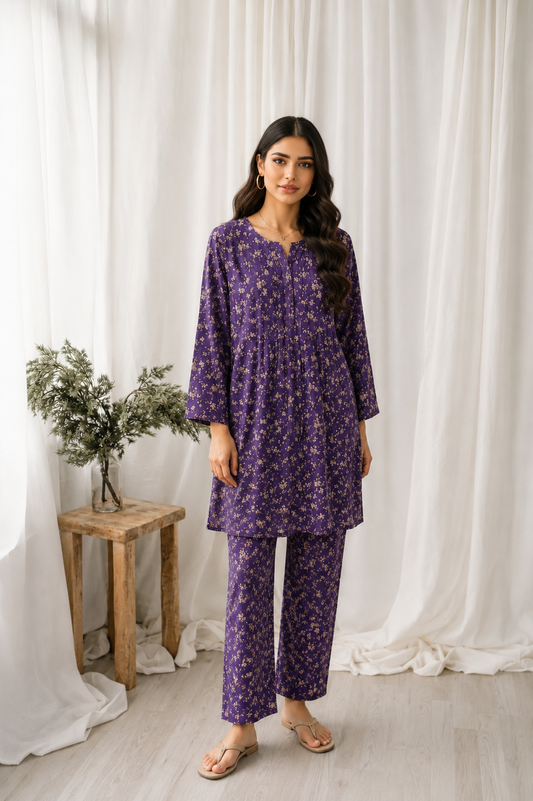Amethyst Bloom | Purple Floral Printed Set