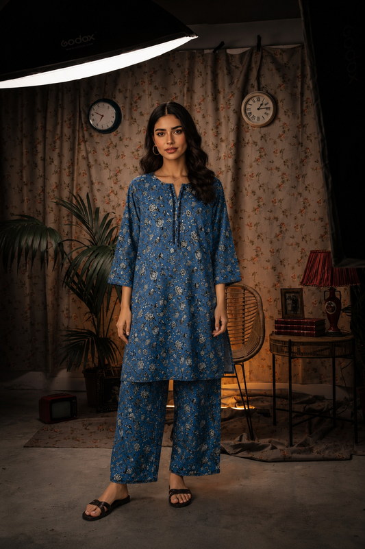 Azure Petals | Blue Printed Co-Ord Set