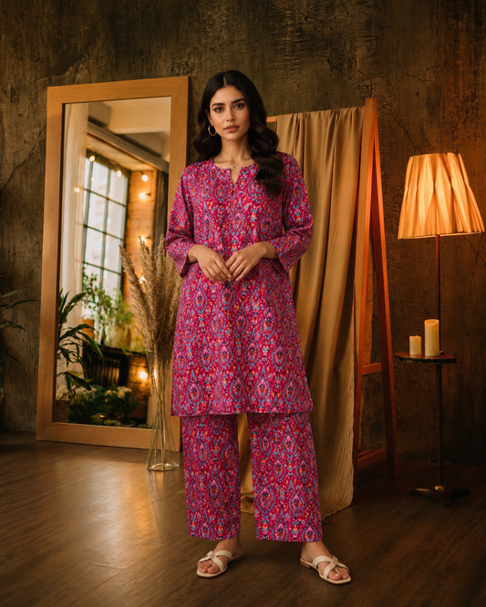 Rose Riwaayat | Pink Ornamental Printed Set