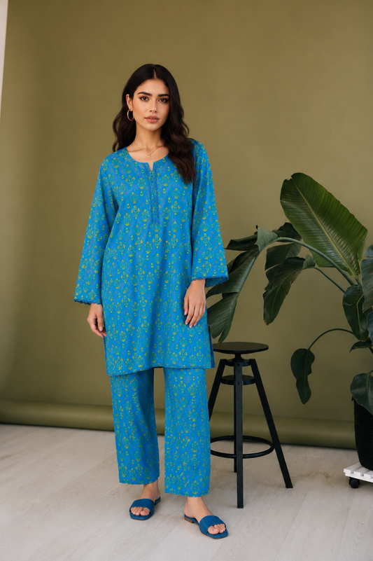 Turquoise Muse | Turquoise Printed Co-Ord Set