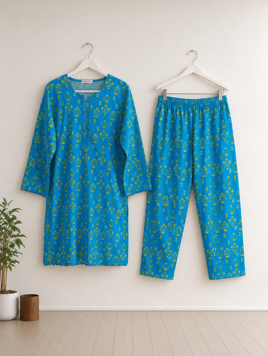 Turquoise Muse | Turquoise Printed Co-Ord Set